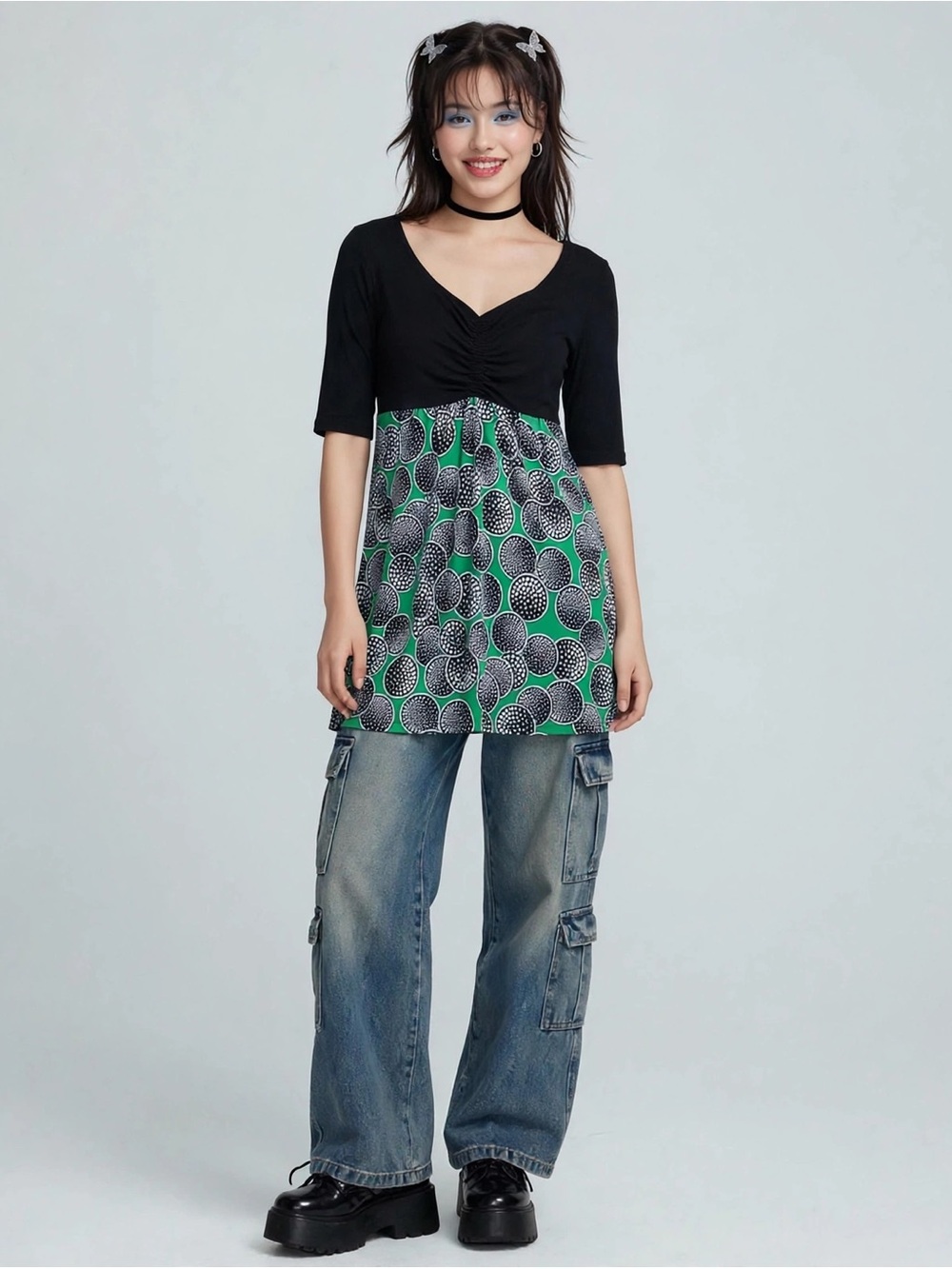 VTG Y2K NY Collection Extra Long Empire Waist Blouse Size Small